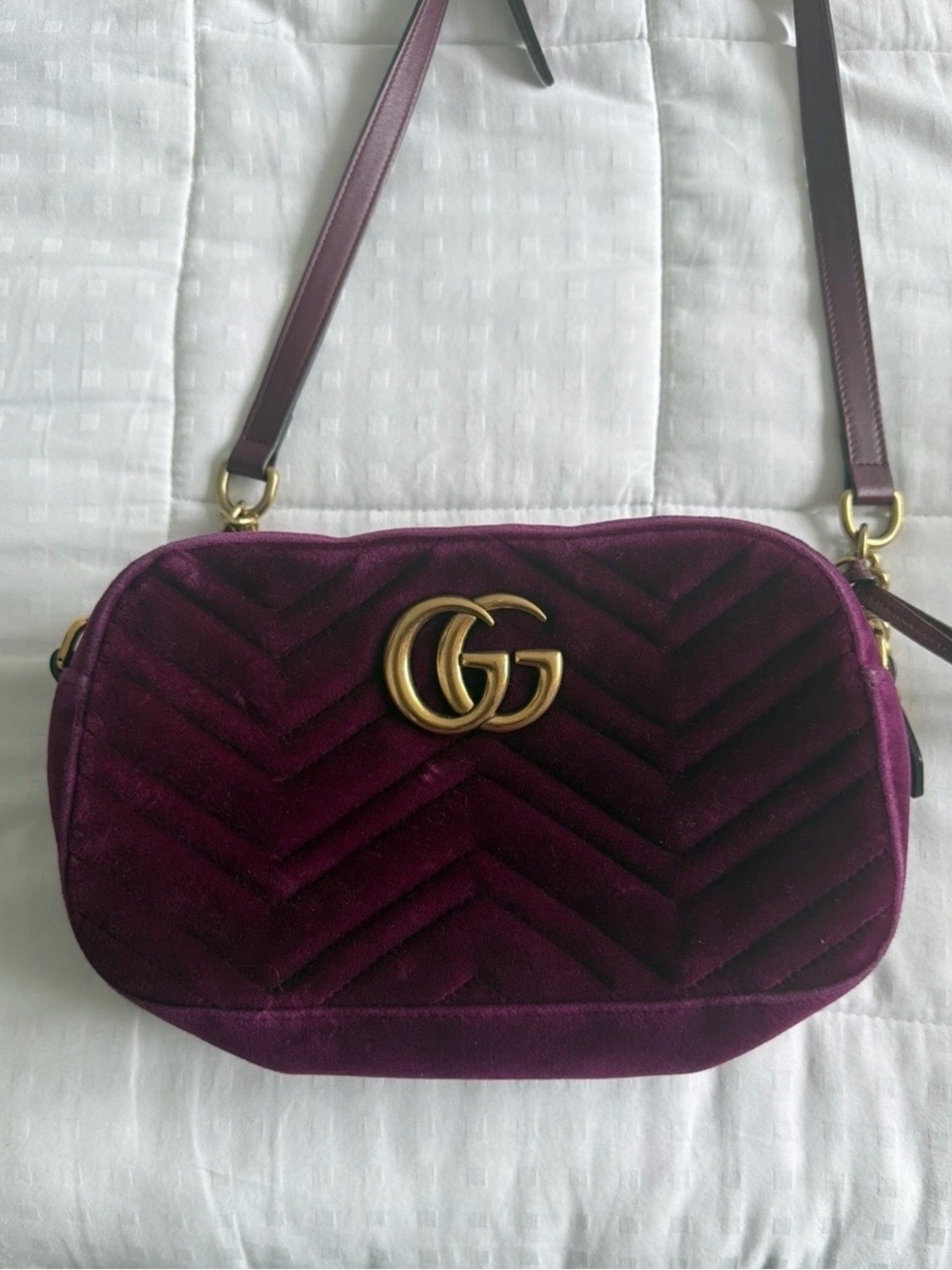 Gucci Plum Velvet GG Chain Crossbody Bag
